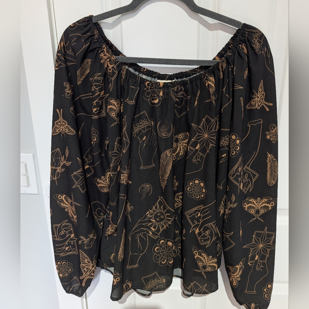 laura byrnes Black and gold tan Women's peasant top pinup retro 3x